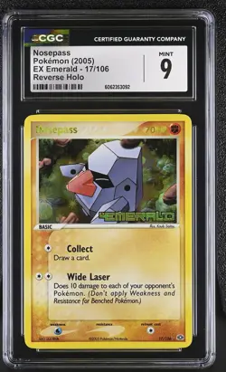 CGC 9 MINT Nosepass 2005 EX Emerald 17/106 Reverse Holo STAMPED Pokemon Card - Image 1