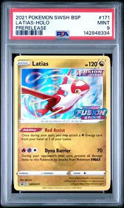 2021 POKEMON SWSH BLACK STAR PROMO PRERELEASE #171 LATIAS-HOLO PSA 9 - Image 1