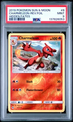 2019 POKEMON SUN & MOON HIDDEN FATES #8 CHARMELEON-REVERSE FOIL PSA 9 - Image 1