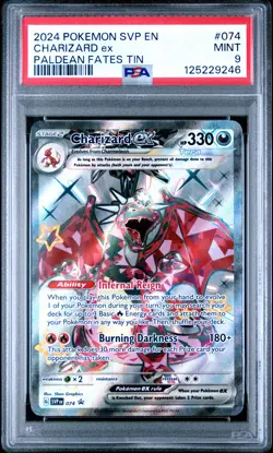 2024 POKEMON SVP EN-SV BLACK STAR PROMO PALDEAN FATES TIN CHARIZARD EX PSA 9 - Image 1