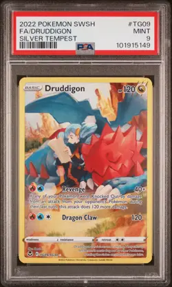 2022 POKEMON SWORD & SHIELD SILVER TEMPEST #TG09 FULL ART/DRUDDIGON PSA 9 - Image 1