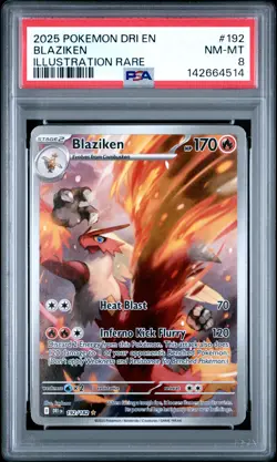 2025 POKEMON DRI EN-DESTINED RIVALS ILLUSTRATION RARE #192 BLAZIKEN PSA 8 - Image 1