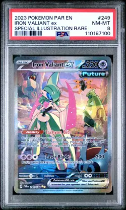 2023 POKEMON PAR EN-PARADOX RIFT SPECIAL ILLUSTRATION RARE IRON VALIANT EX PSA 8 - Image 1