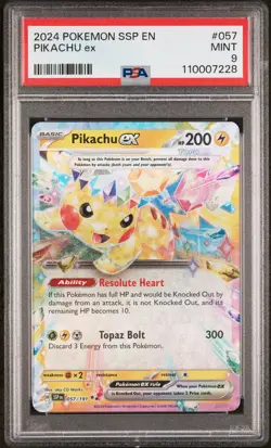 2024 POKEMON SSP EN-SURGING SPARKS #057 PIKACHU EX PSA 9 - Image 1