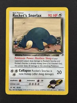 Pokemon Rocket's Snorlax 33/132 Regular 90HP Sleeping Body Slam 20 Attack - Image 1