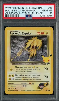2021 Pokemon Celebrations GYM 15/132 Gym ROCKET'S ZAPDOS Holo PSA 10 Gem Mint - Image 1