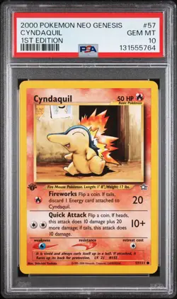 PSA 10 GEM MINT Cyndaquil 57/111 Neo Genesis 1st Edition Pokemon Card - Image 1