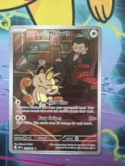 Pokemon Team Rockets Meowth Illustration Rare Card 203/182 Destined Rivals - Image 1