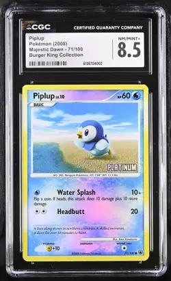 CGC 8.5 Piplup 2008 Majestic Dawn 71/100 Burger King Collection Pokemon Card - Image 1