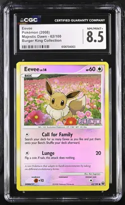 CGC 8.5 Eevee 2008 Majestic Dawn 62/100 Burger King Collection Pokemon Card - Image 1