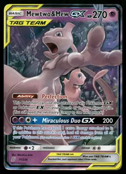 Mewtwo & Mew GX 71/236 Holo Rare GX Unified Minds Tag Team Pokemon LP - Image 1