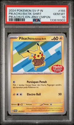 2024 POKEMON INDONESIAN SV-P PROMO #155 PIKACHU IN BATIK SHIRT PSA 10 - Image 1