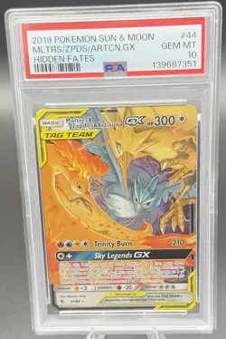 2019 POKEMON SUN & MOON HIDDEN FATES #44 MOLTRES & ZAPDOS & ARTICUNO GX PSA 10 - Image 3