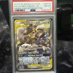 Pokemon 2019 Black Star Promo Lucario and Melmetal GX #SM192 PSA 8 - Image 1