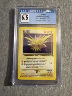 1999 Pokemon Fossil Unlimited Zapdos #15 Error Holo Pattern CGC 6.5 - Image 1