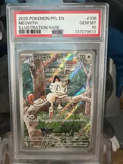 2025 POKEMON PFL EN-PHANTASMAL FLAMES ILLUSTRATION RARE #106 MEOWTH PSA 10 - Image 1
