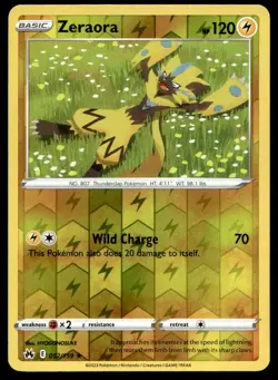 Zeraora 52/159 Pokemon Card Crown Zenith Rare 120 HP Reverse Holo Near Mint DR - Image 1