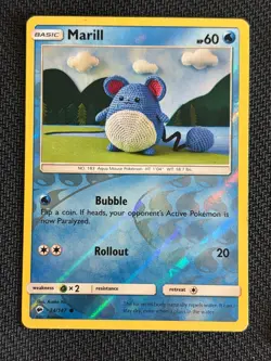 Marill~ Reverse Holo MP~ Cute Asako Ito Crochet Pokemon Cards - Image 1