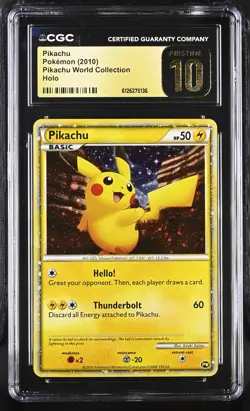 CGC 10 PRISTINE Pikachu English 2010 Pikachu World (Collection) Holo Pokemon - Image 1