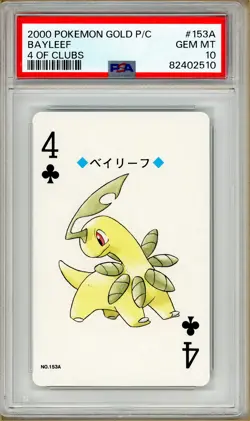 Pokemon - Bayleef 4 of Clubs, Gold Ho-oh Back Poker Deck #153A PSA 10 - Image 1