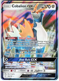 Cobalion GX 106/181 Pokemon SM - Team Up Holo Ultra Rare MP - Image 1