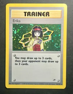 Erika 16/132 Holo Rare Gym Heroes Unlimited Pokemon Card - Swirl - LP - Image 1