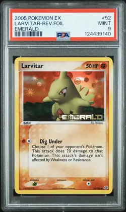 2005 POKEMON EX EMERALD #52 LARVITAR-REVERSE FOIL PSA 9 - Image 1
