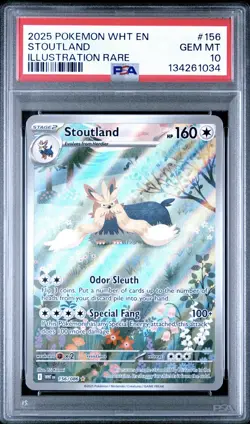 2025 POKEMON WHT EN-WHITE FLARE ILLUSTRATION RARE #156 STOUTLAND PSA 10 - Image 1