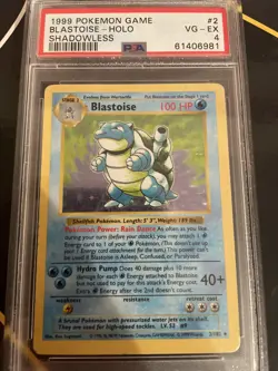 Pokemon Blastoise Holo Shadowless 2/102 1999 VG-Excellent Psa 4 - Image 1