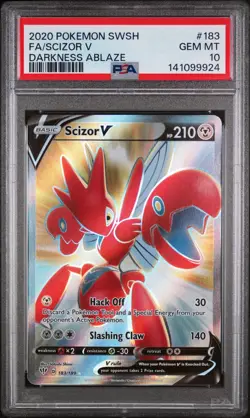 Pokemon Scizor V (Full Art) 183/189 Swsh03: Darkness Ablaze Holo PSA 10 - Image 1