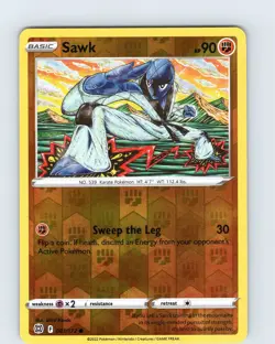 Pokemon TCG Sawk SWSH Brilliant Stars 081/172 Reverse Holo Common Card NM - Image 1