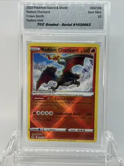 2023 Pokemon Crown Zenith Radiant Charizard 020/159 TCC Graded Gem Mint 10 - Image 1