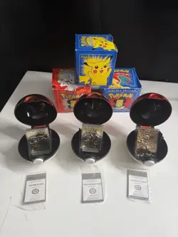 Set Of Three Pokeball Gold Plated 24k Pokemon Cards (Pikachu,Mewtwo,Charazard - Image 1