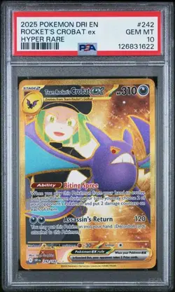 2025 POKEMON DRI EN-DESTINED RIVALS HYPER RARE TEAM ROCKET'S CROBAT EX PSA 10 - Image 1