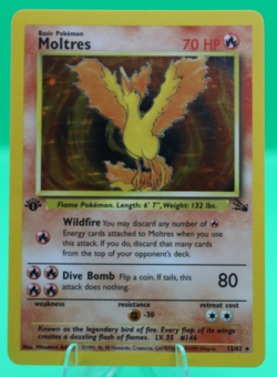 Moltres 12/62 Rare Fossil Holo 1st Edition Pokemon MP to HP - Image 1