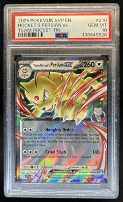 2025 Pokemon SVP Rocket's Persian ex Team Rocket Tin #218 PSA 10 - Image 1
