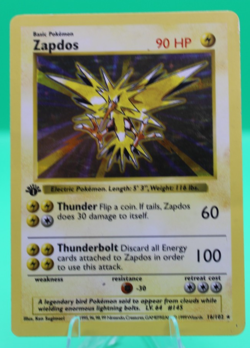Pokemon TCG Zapdos 16/102 1st Edition Holo Base Set MP - Image 1