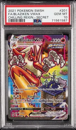 2021 POKEMON SWORD & SHIELD CHILLING REIGN SECRET FULL ART/BLAZIKEN VMAX PSA 10 - Image 1