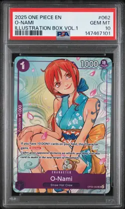 2025 ONE PIECE PROMOS ILLUSTRATION BOX VOL.1 #062 O-NAMI PSA 10 - Image 1