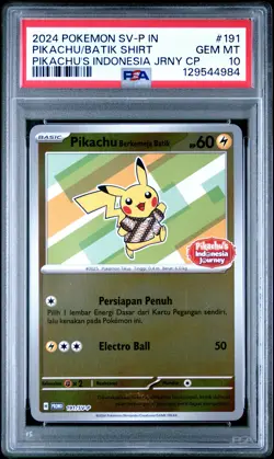 2024 POKEMON INDONESIAN JOURNEY CAMPAIGN #191 PIKACHU IN BATIK SHIRT PSA 10 - Image 1