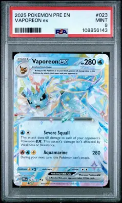 2025 POKEMON PRE EN-PRISMATIC EVOLUTIONS #023 VAPOREON EX PSA 9 - Image 1