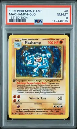 1999 POKEMON BASE SET 1ST EDITION #8 MACHAMP-HOLO PSA 8 - Image 1