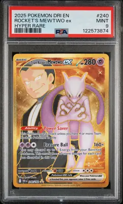 2025 POKEMON DRI EN-DESTINED RIVALS HYPER RARE TEAM ROCKET'S MEWTWO EX PSA 9 - Image 1