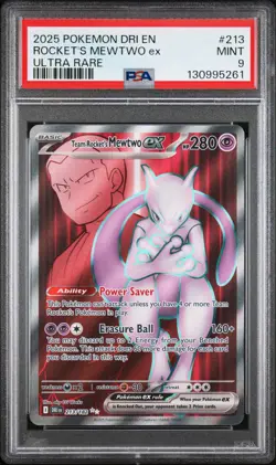 2025 POKEMON DRI EN-DESTINED RIVALS ULTRA RARE TEAM ROCKET'S MEWTWO EX PSA 9 - Image 1