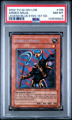 2002 YU-GI-OH! LOB-LEGEND OF BLUE EYES WHITE DRAGON 1ST ED ARMED NINJA PSA 8 - Image 1
