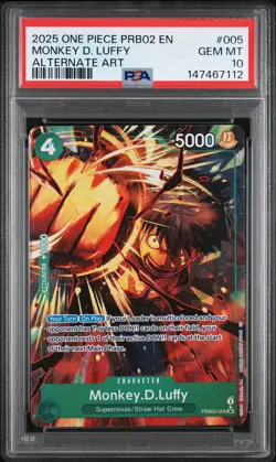 2025 ONE PIECE PRB02 ALTERNATE ART #005 MONKEY D. LUFFY PSA 10 - Image 1