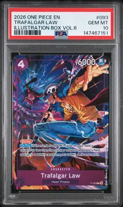 2026 ONE PIECE PROMOS ILLUSTRATION BOX VOL.6 #093 TRAFALGAR LAW PSA 10 - Image 1