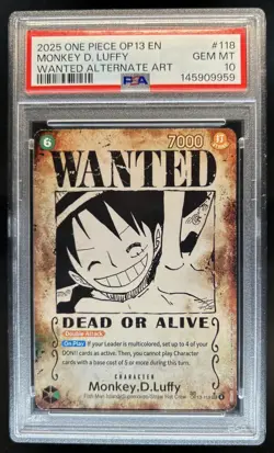 2025 One Piece Carrying On Will Monkey D Luffy Wanted Alt Art #OP13-119 PSA 10 - Image 1