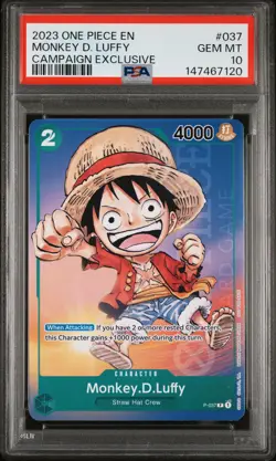 2023 ONE PIECE PROMOS CAMPAIGN EXCLUSIVE #037 MONKEY D. LUFFY PSA 10 - Image 1