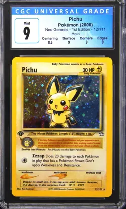2000 Pokemon Neo Genesis 12 Pichu 1st Edition Holo Rare Pokemon TCG Card CGC 9 - Image 1